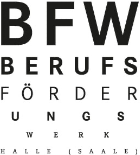 Logo des BFW, das die Buchstaben 'BFW Berufsförderungswerk Halle (Saale)' in Form einer Optiker-Tafel abbildet